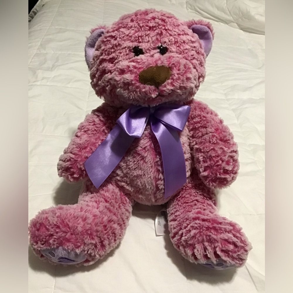 Pink Plush Teddy Bear with Purple Bow - Soft Kids Toy